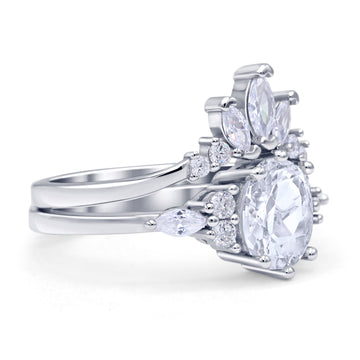 Two Piece Oval Vintage Style Bridal Engagement Ring Cubic Zirconia 925 Sterling Silver Wholesale